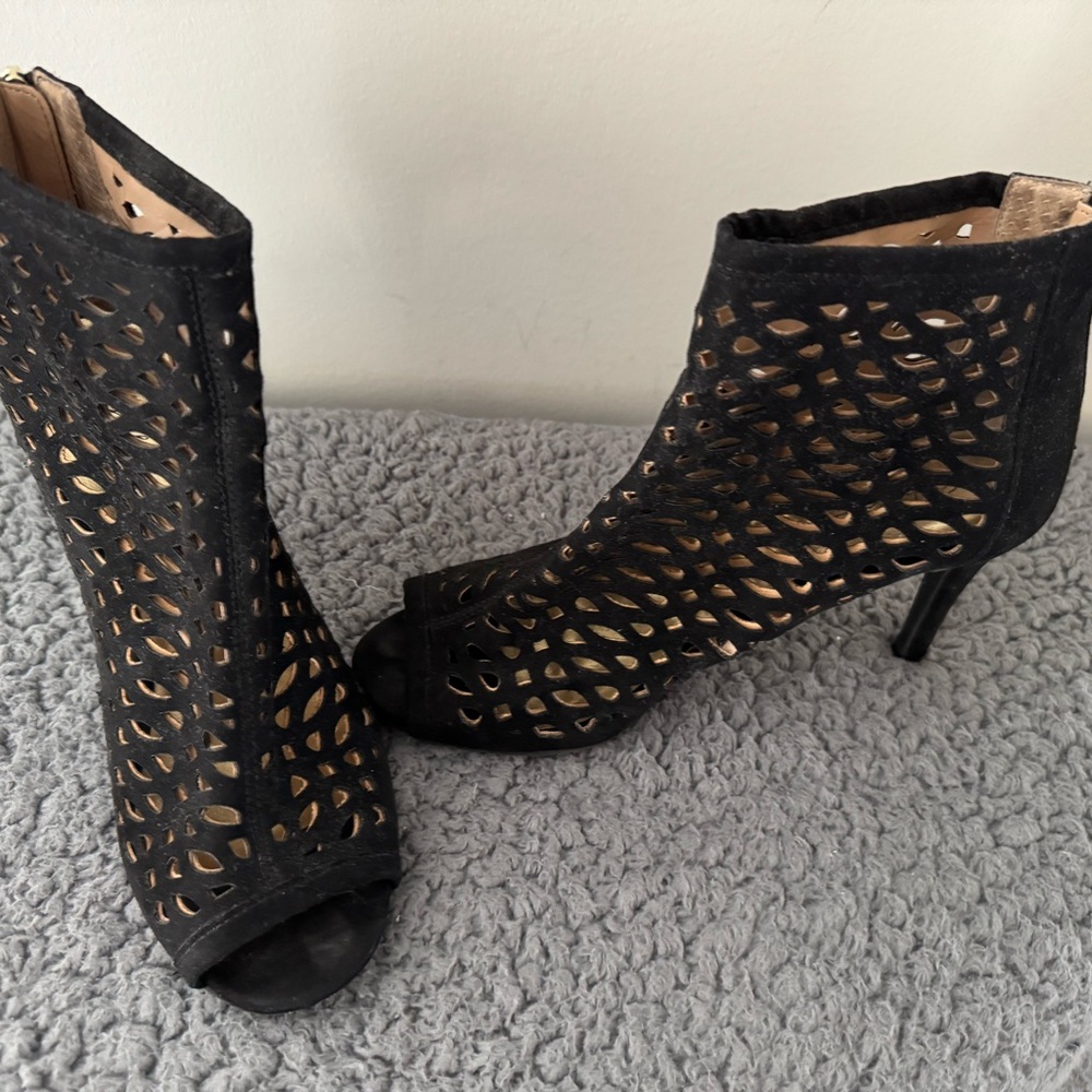 Black Peep-Toe Ankle Boots